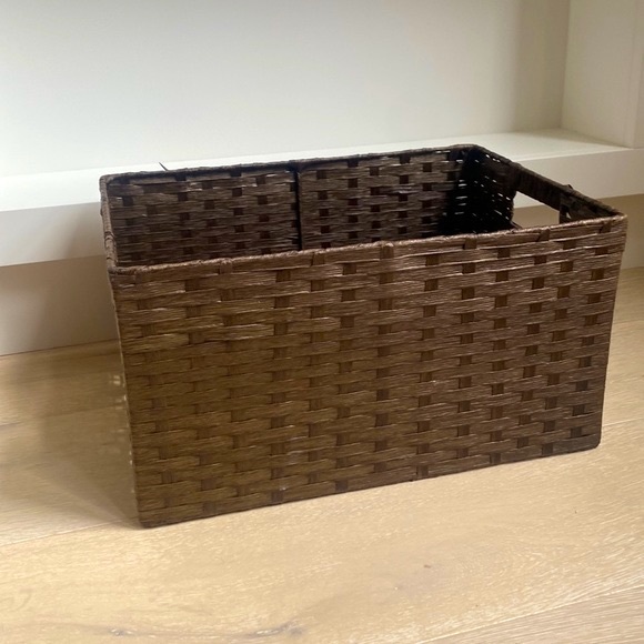 Woven Storage Basket with handles in brown - Picture 1 of 5